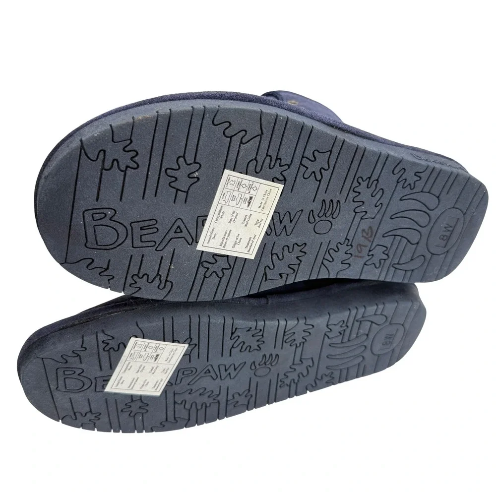 Bearpaw Suede Lace Up Boots Womens 8 Navy Blue New Sheepskin Fur Trim 2198W